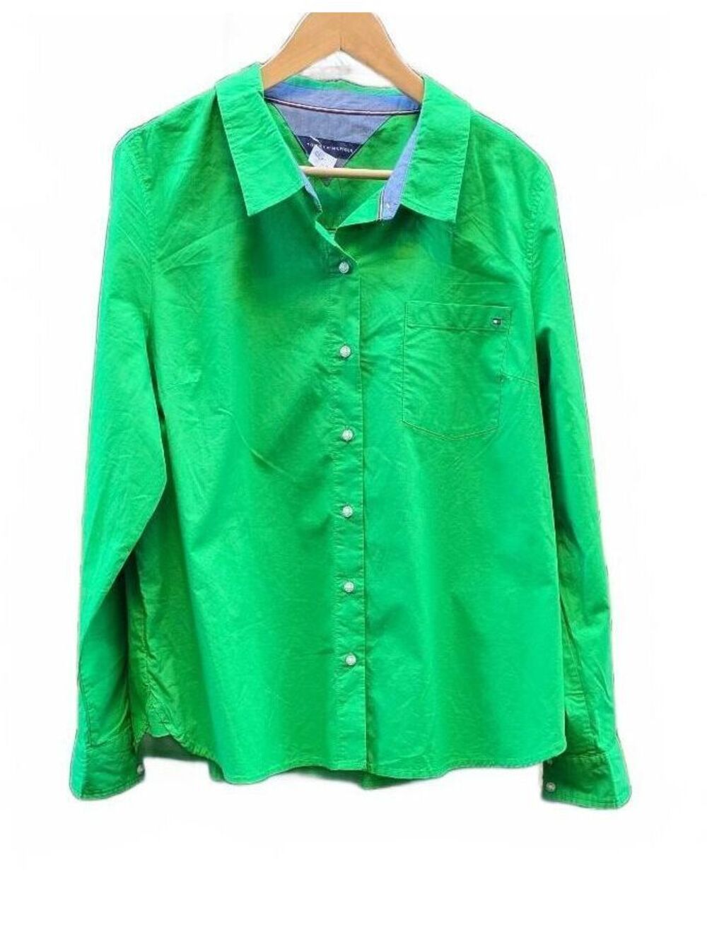 Tommy Hilfiger Women's Green Roll Tab Long Sleeve Button Down Shirt Blouse XL